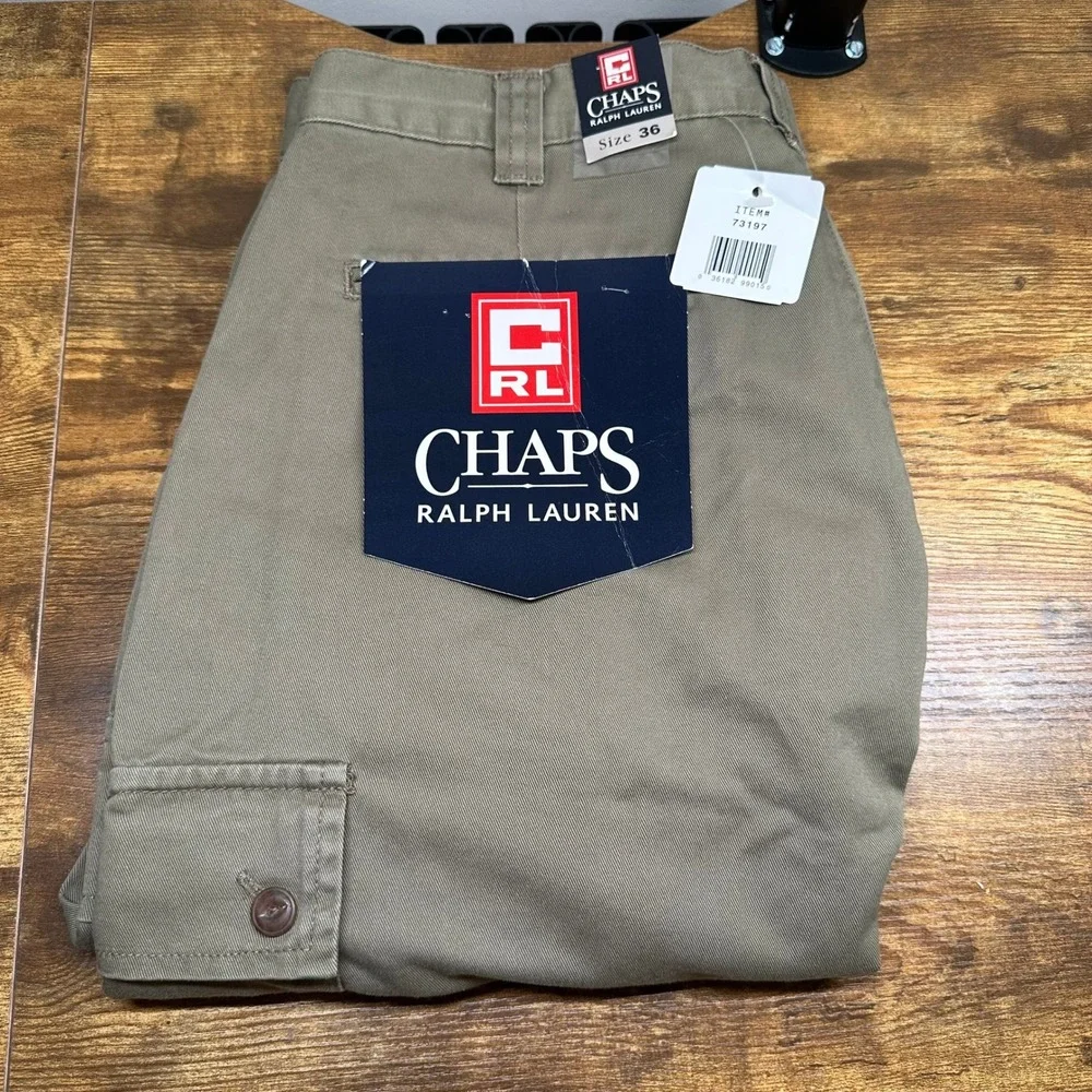 NWT Chaps Ralph Lauren Mens 36 Olive Green Pleated Cargo Shorts Cotton 61160